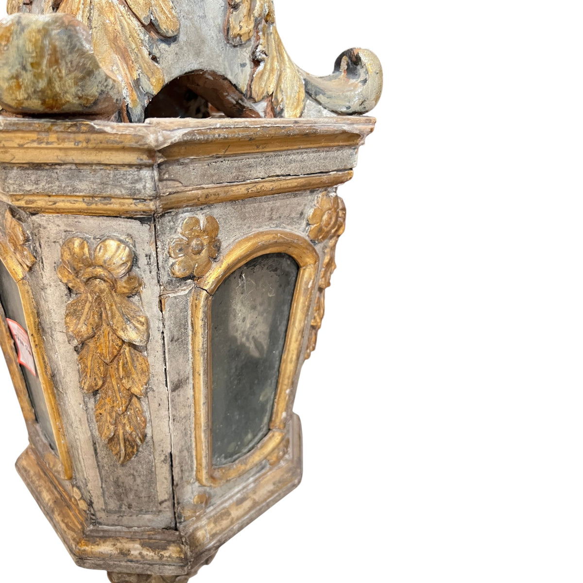 18th Century Italian Gilded & Painted Wood Lantern with Carved Acanthus Details from Piemonte