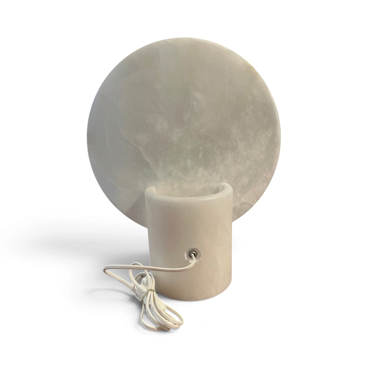 Contemporary Spanish Pair of White Alabaster Disc Lamps - Small