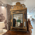 18th Century Belgian Mirror with Ebonized Wood & Embossed Copper