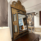 18th Century Belgian Mirror with Ebonized Wood & Embossed Copper
