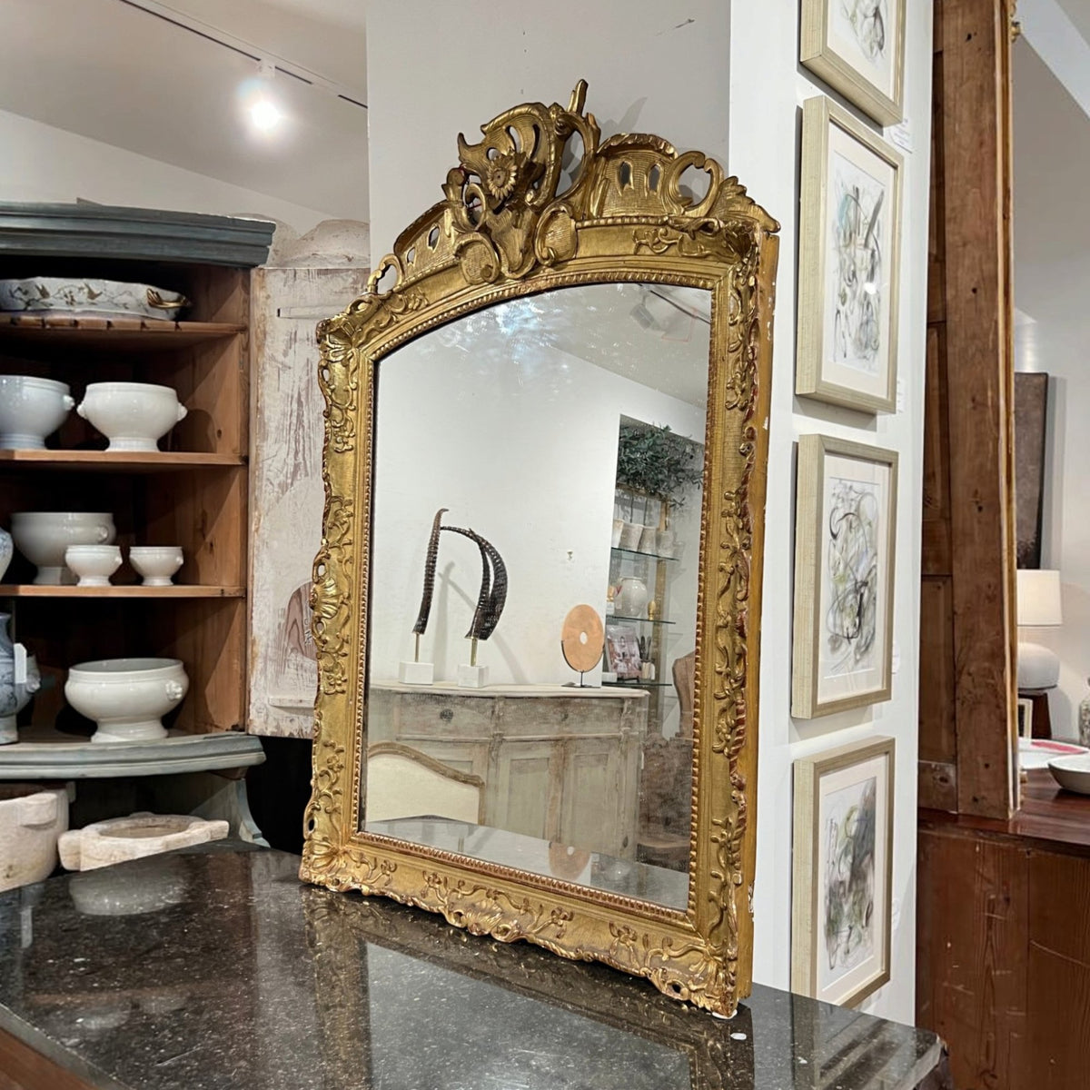 18th Century French Regence Mirror with Sunflower