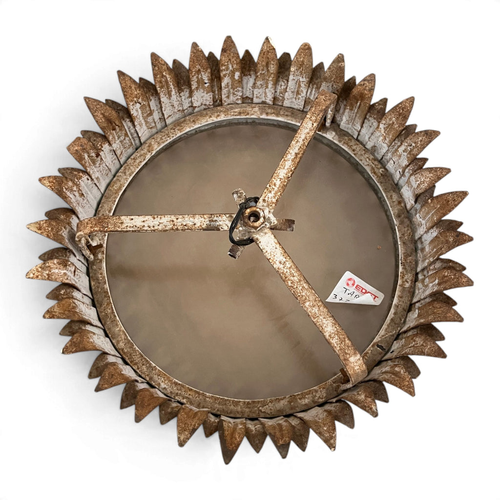 Vintage Spanish Gilded Iron Leaf Chandelier with Glass