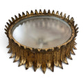 Vintage Spanish Gilded Iron Leaf Chandelier with Glass
