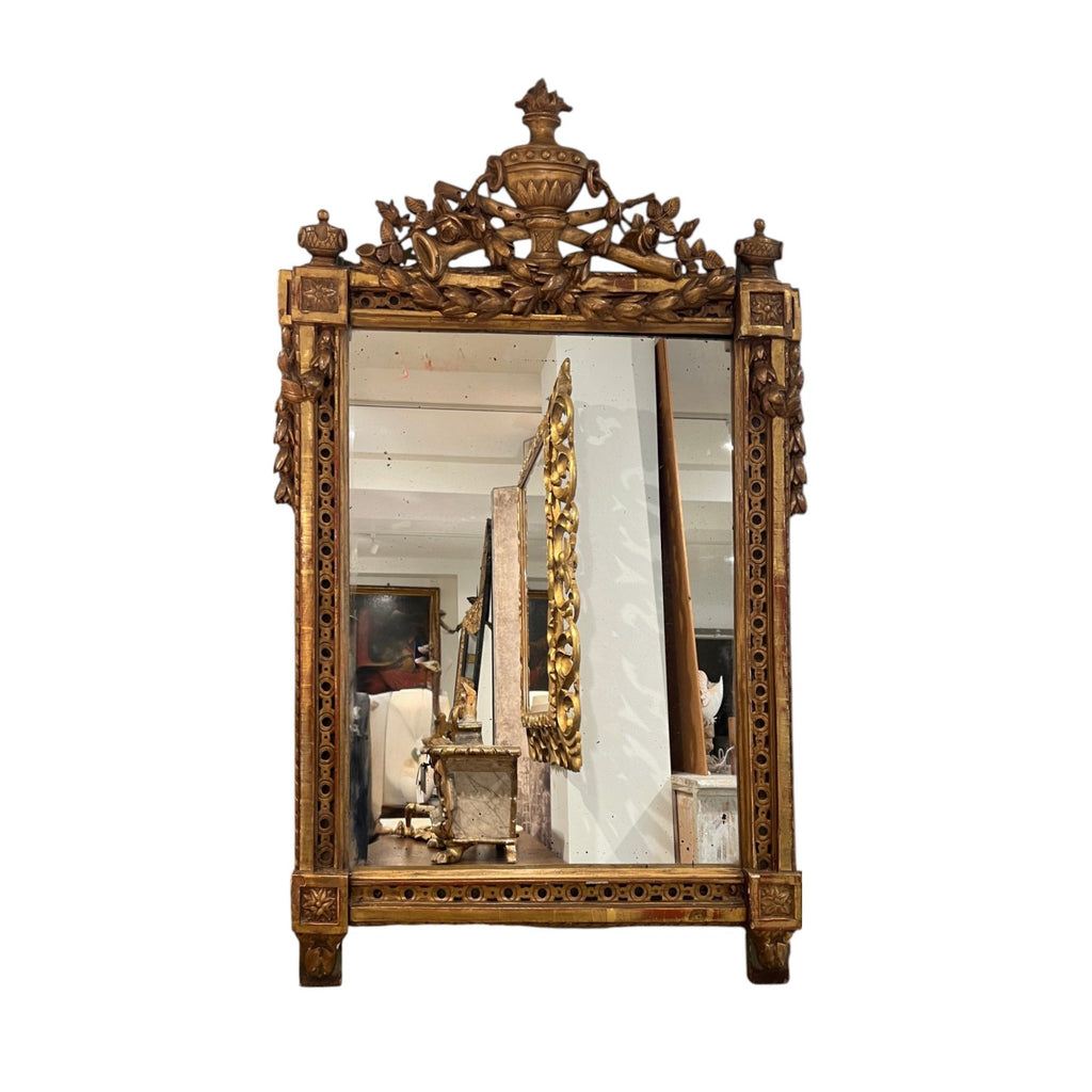 19th Century French Louis XVI Mirror with Urn Carving