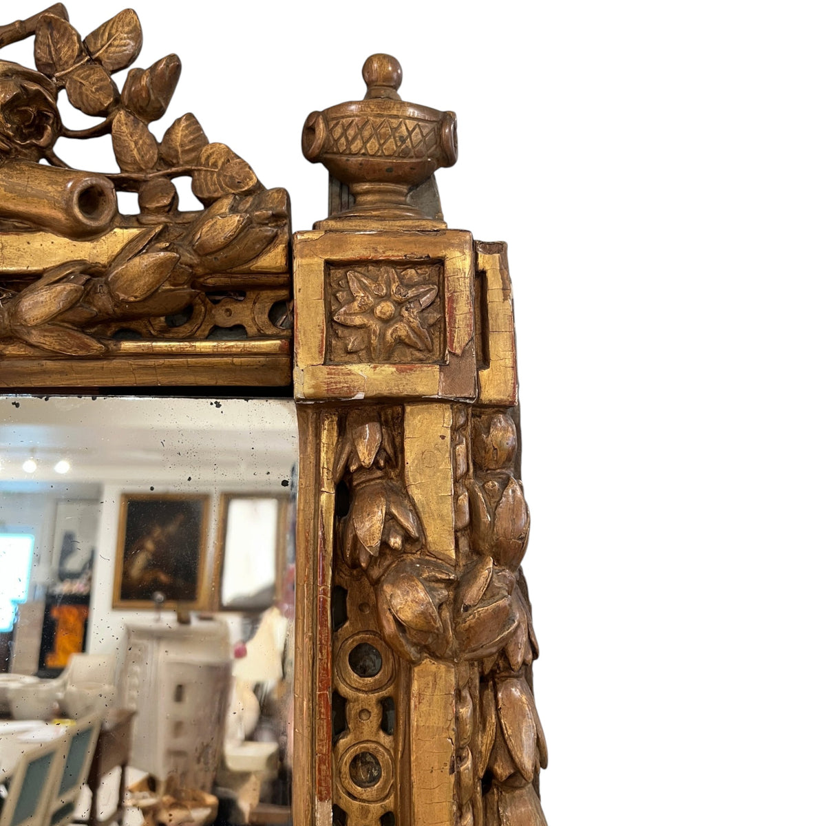19th Century French Louis XVI Mirror with Urn Carving