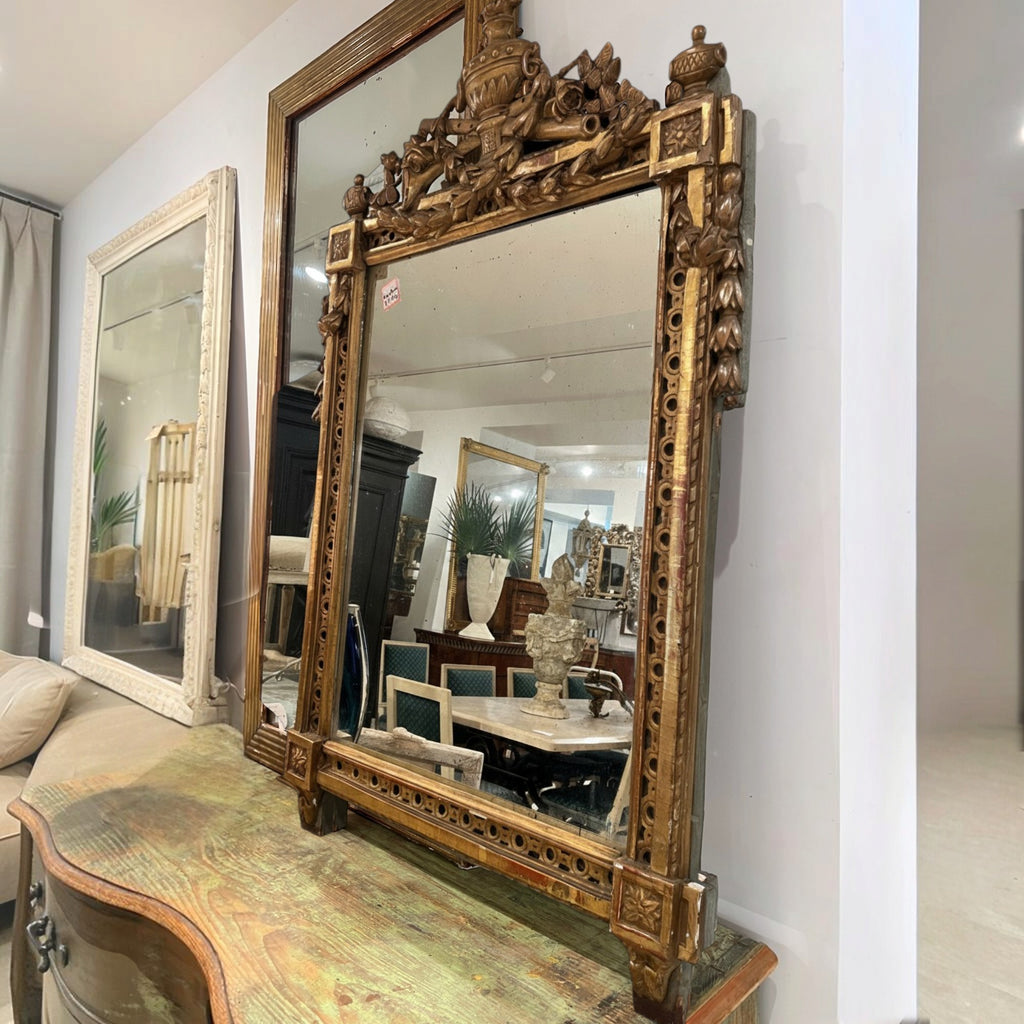 19th Century French Louis XVI Mirror with Urn Carving