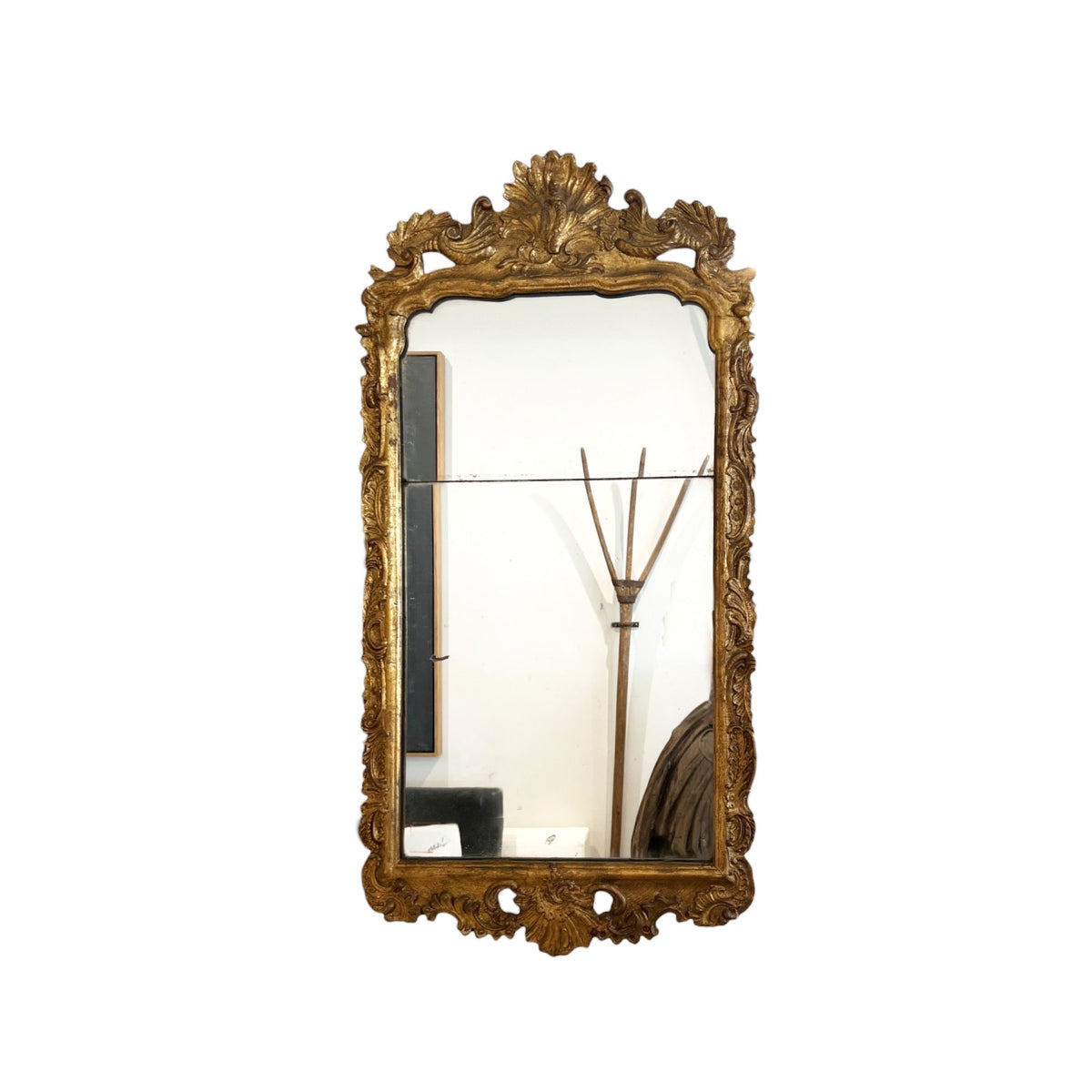 18th Century French Gilded Mercury Mirror with Shells, Acanthus & Roaille