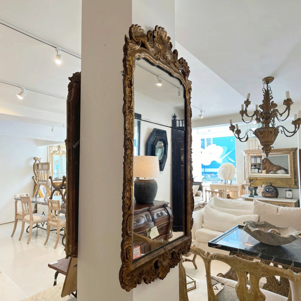 18th Century French Gilded Mercury Mirror with Shells, Acanthus & Roaille
