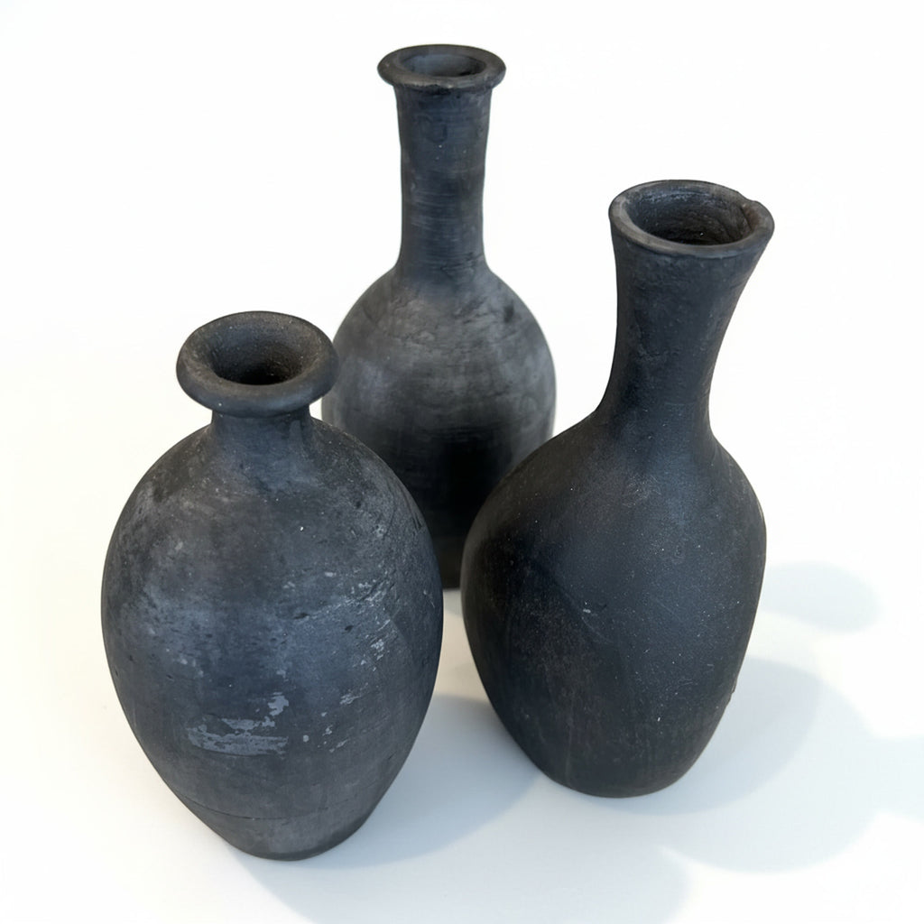 Set of 3 Small Black Vases