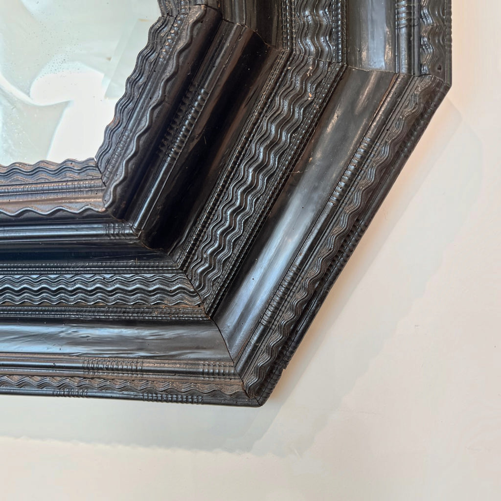 18th Century French Louis XIV Ebonized Octagonal Carved Frame with Original Mirror