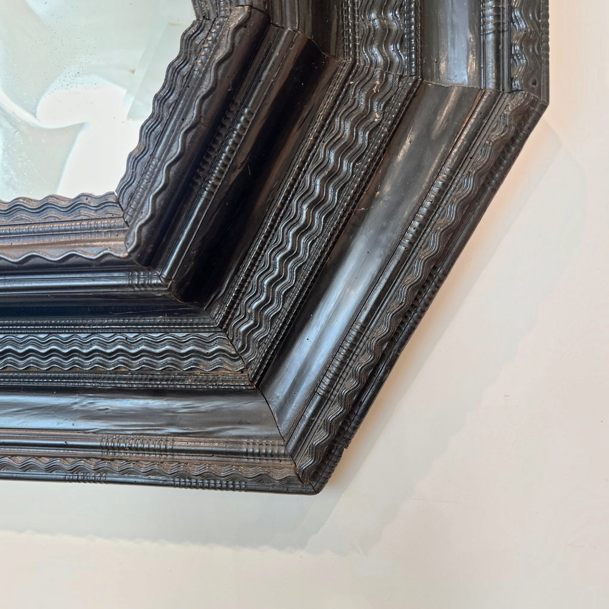 18th Century French Louis XIV Ebonized Octagonal Carved Frame with Original Mirror