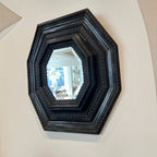 18th Century French Louis XIV Ebonized Octagonal Carved Frame with Original Mirror