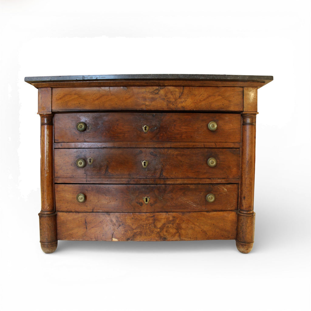 19th Century French Antique Walnut Empire Chest with Columns