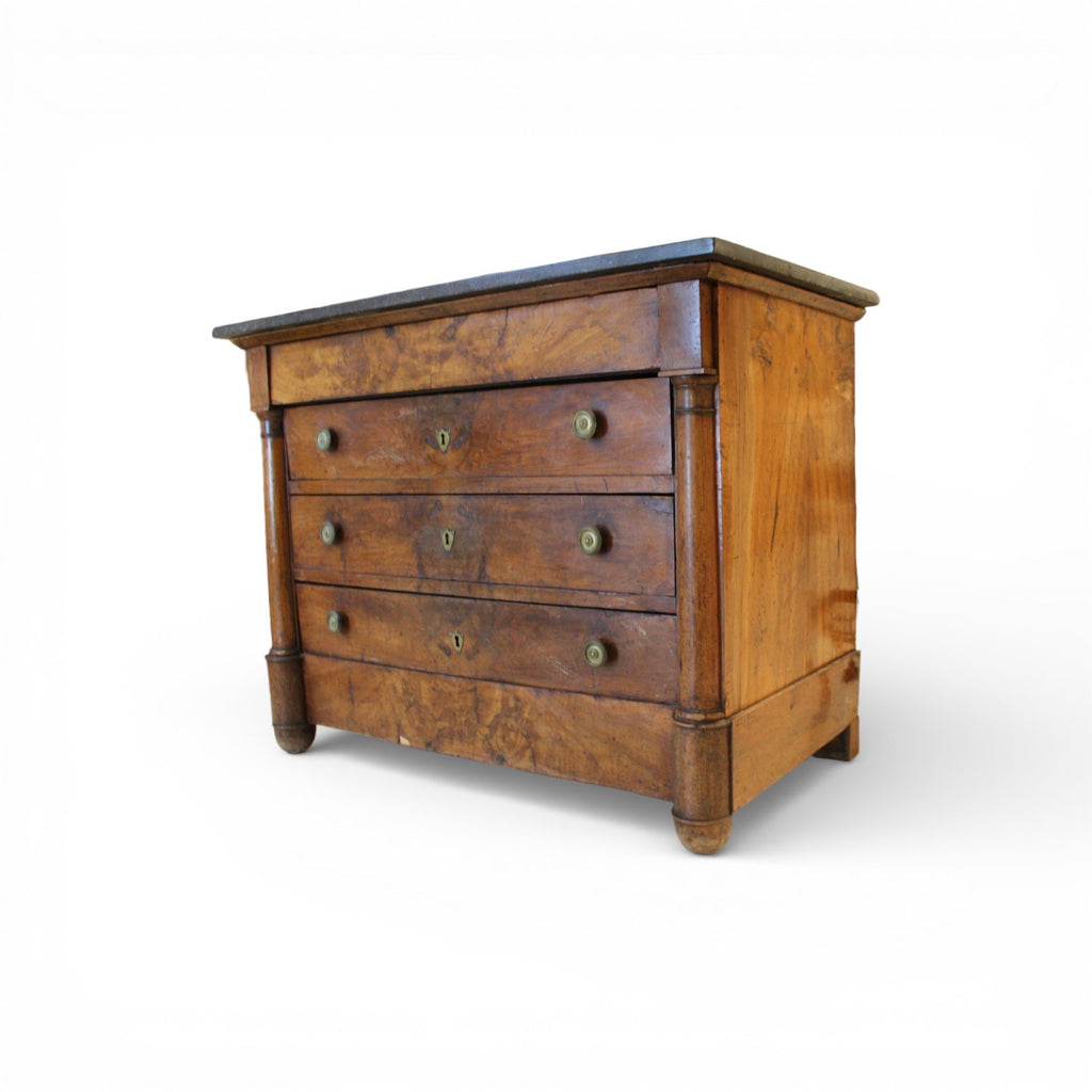 19th Century French Antique Walnut Empire Chest with Columns