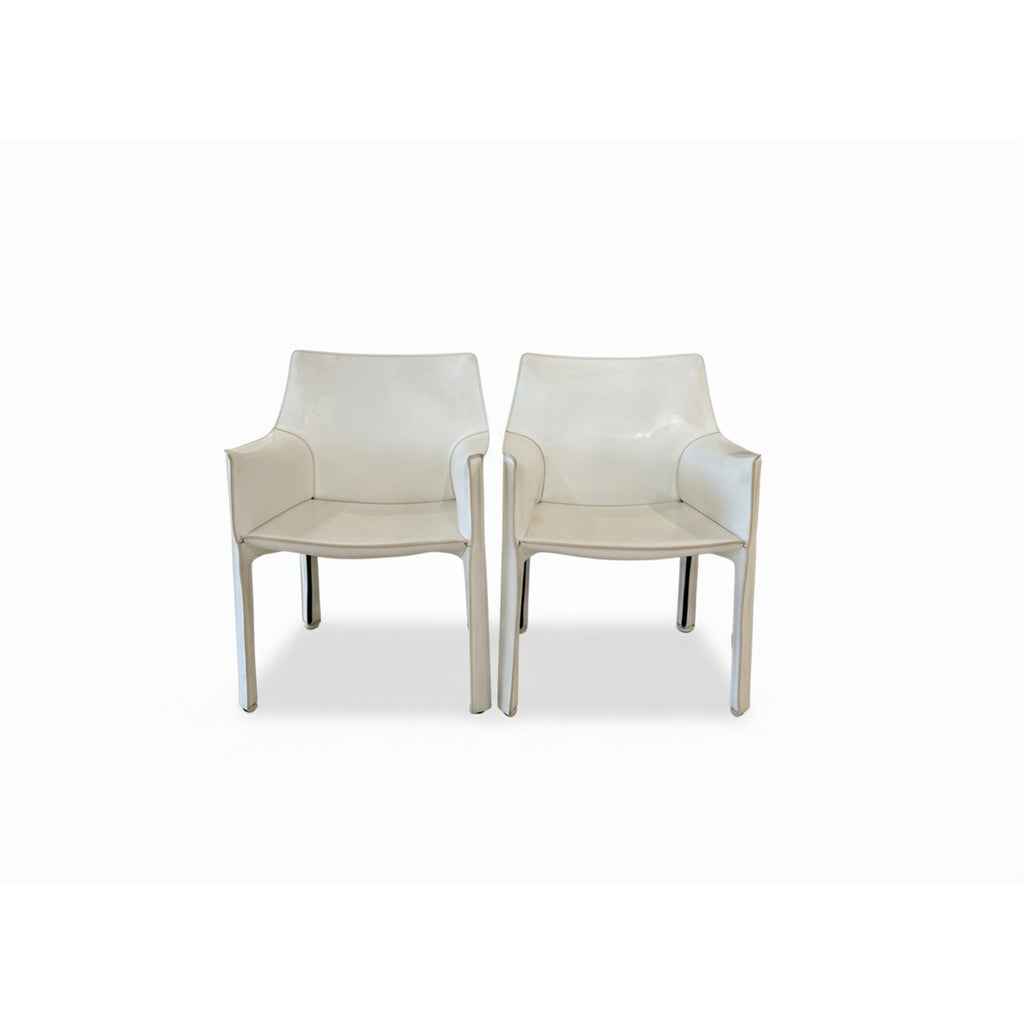 Set of Four White Leather Cab Armchairs by Cassina