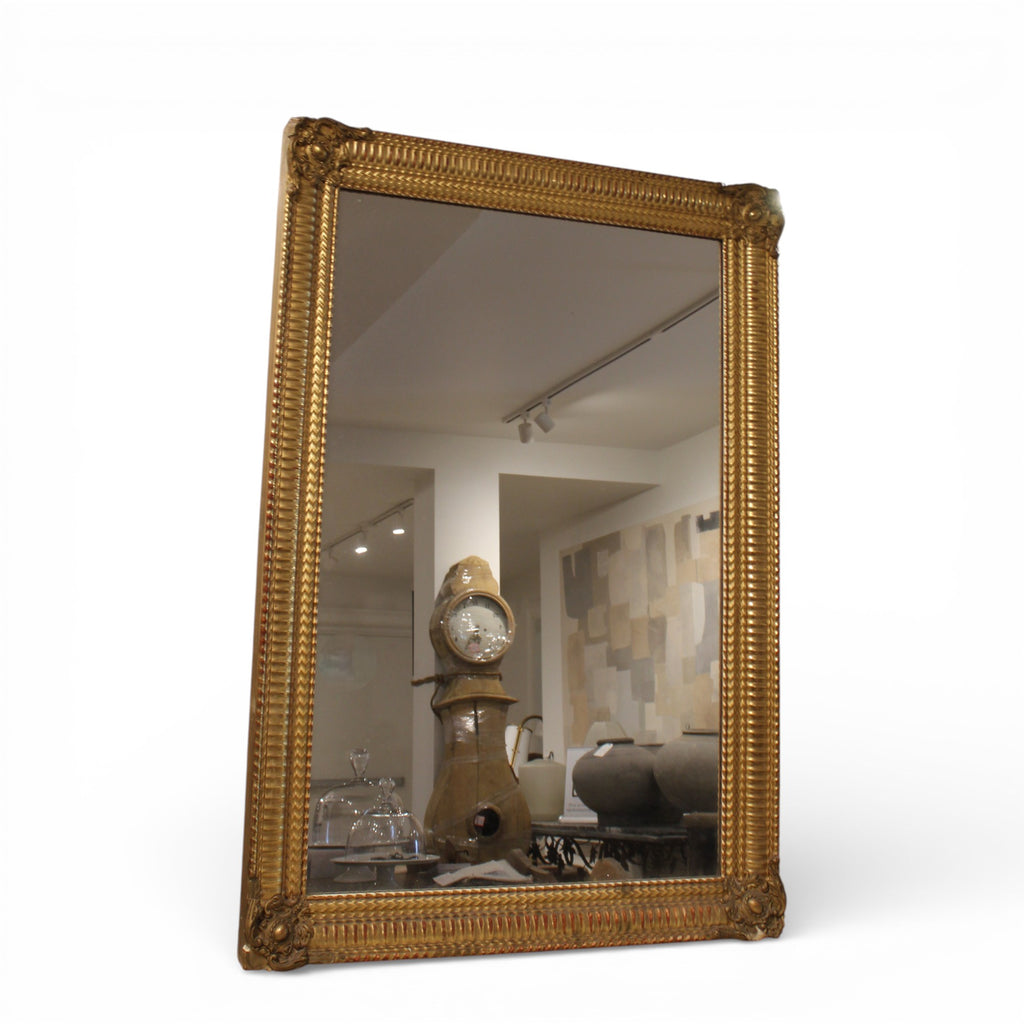 19th Century French Antique Louis Philippe Gilded Mirror with Ripple Detail