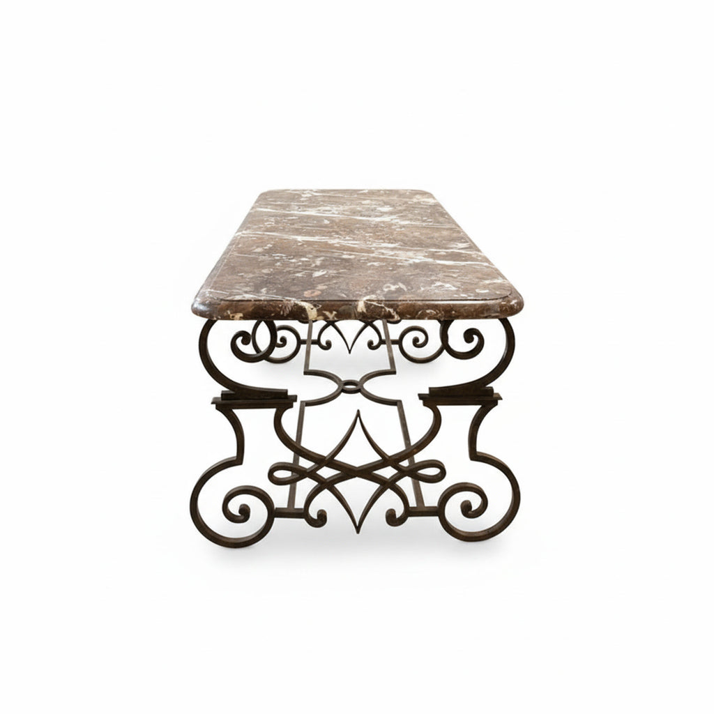 19th Century Hand Forged Iron Table with Conforming Marble Top