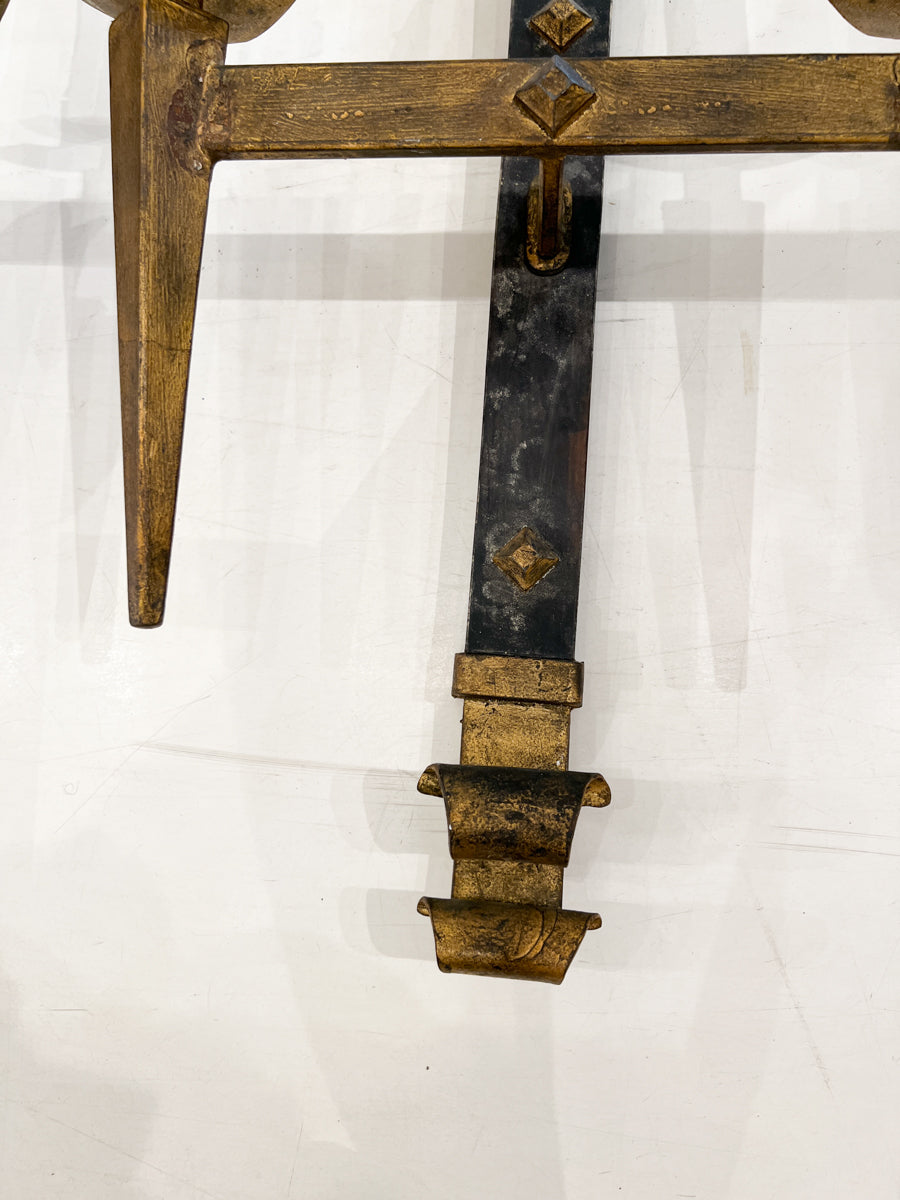 Pair of Large Spanish Gilded Iron Sconces