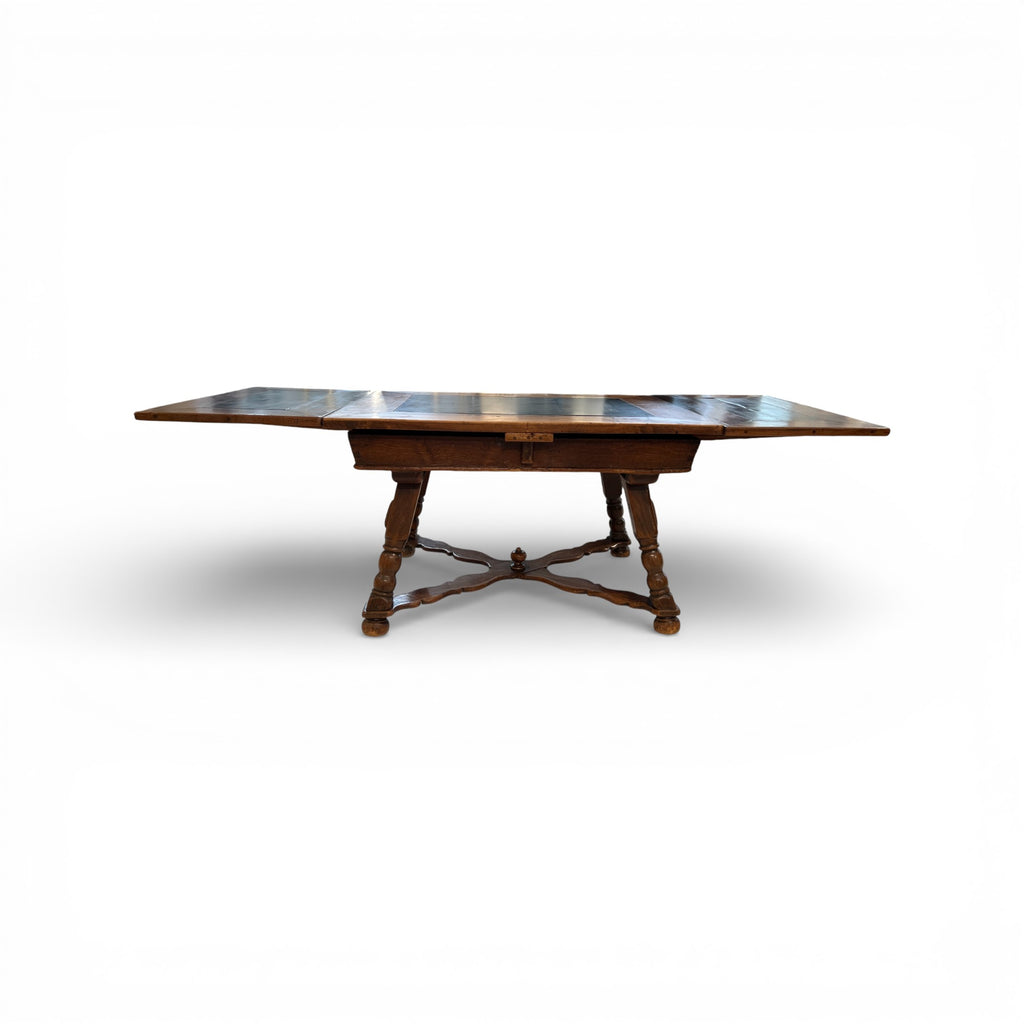 19th Century Swiss Antique Walnut Table with Slate & 2 Leaves