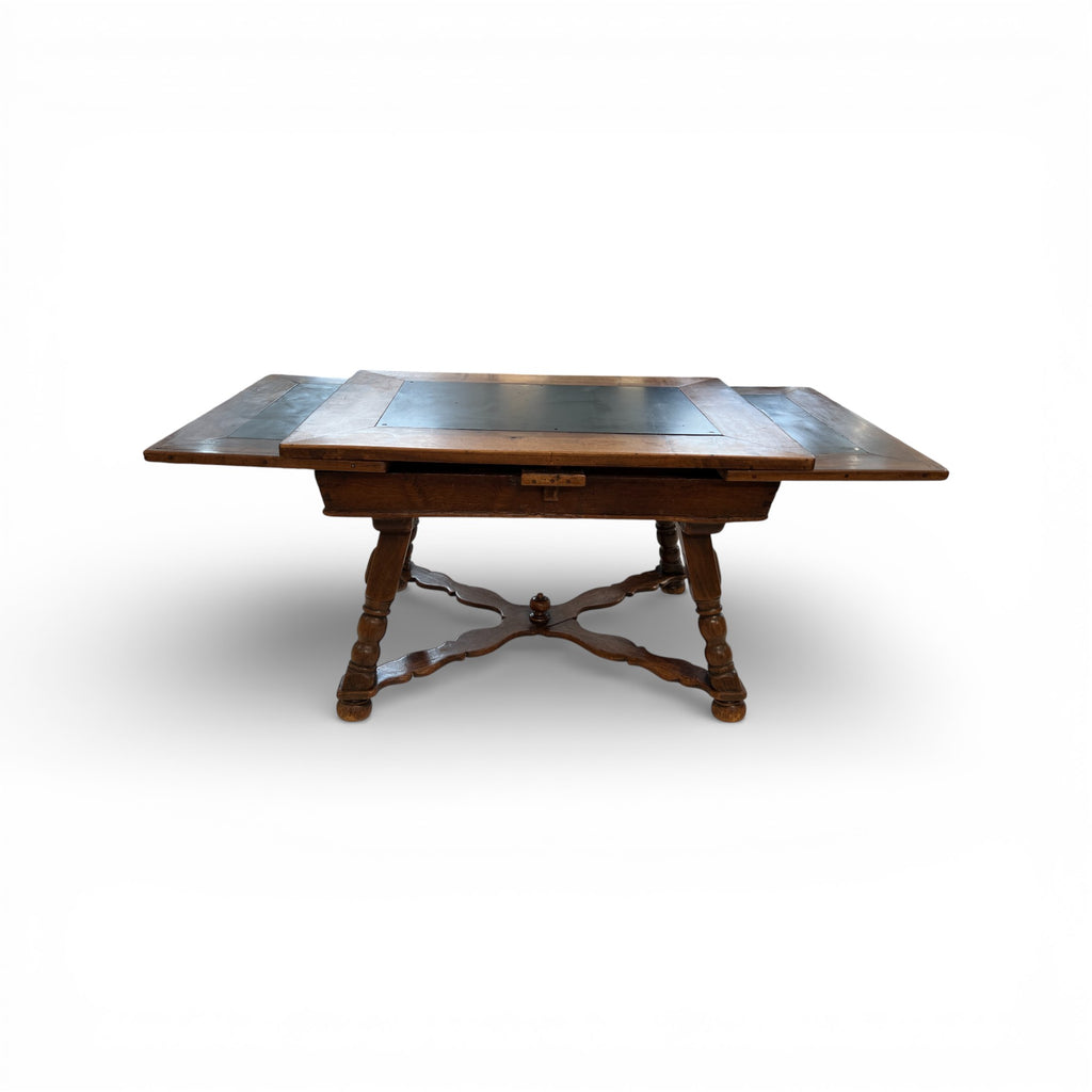 19th Century Swiss Antique Walnut Table with Slate & 2 Leaves