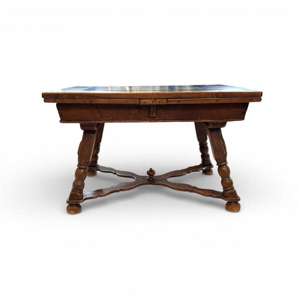 19th Century Swiss Antique Walnut Table with Slate & 2 Leaves