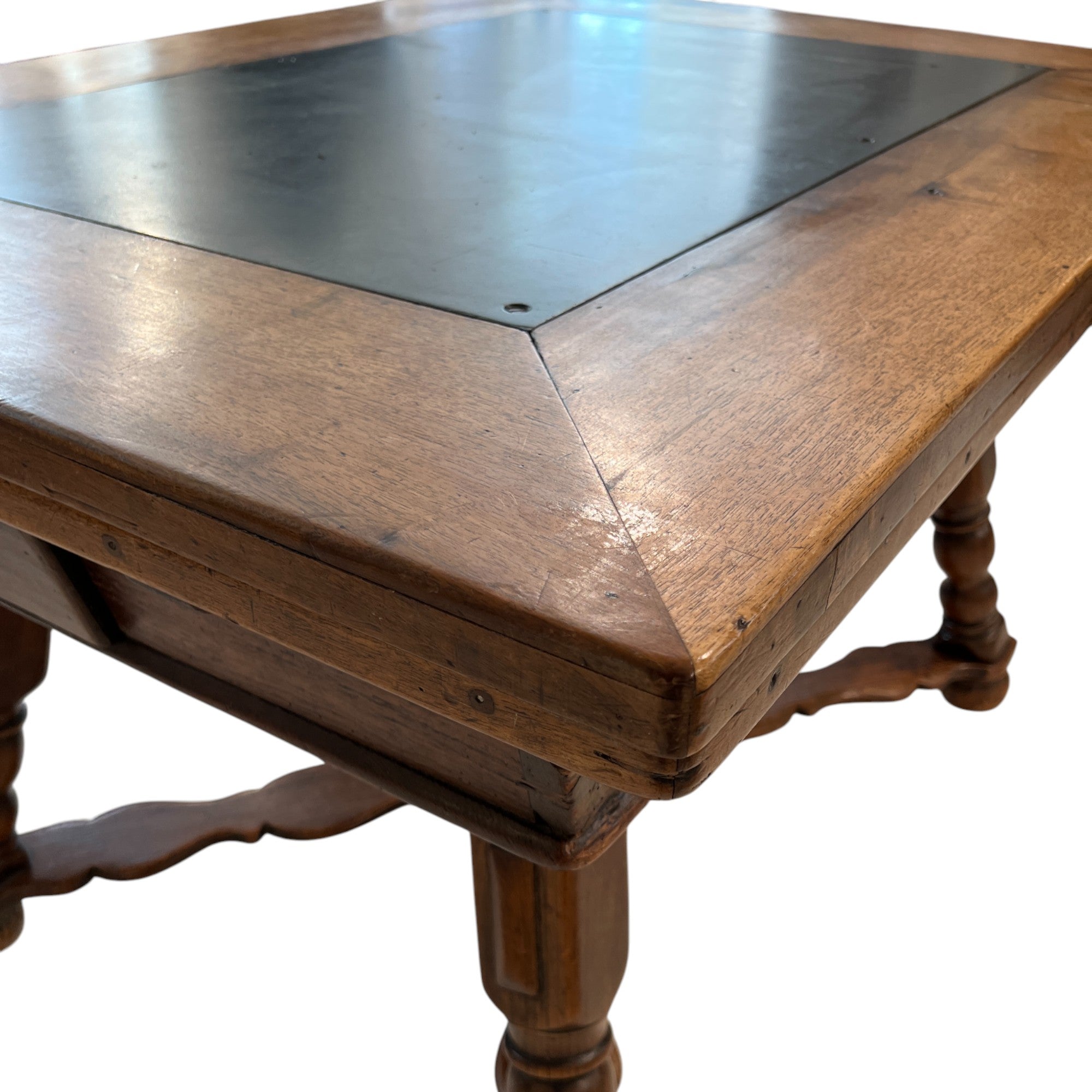 19th Century Swiss Antique Walnut Table with Slate & 2 Leaves