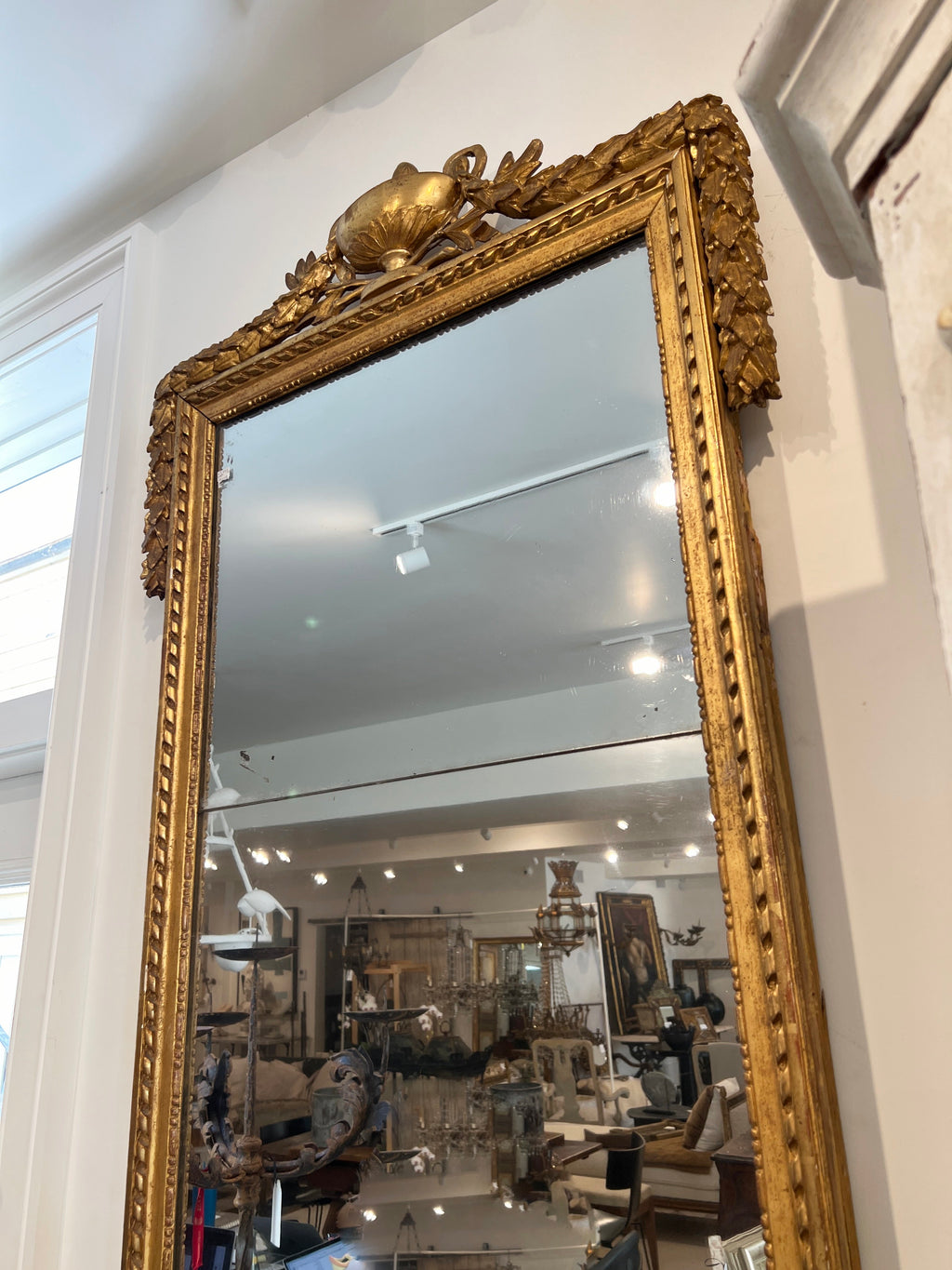 18th Century French Antique Louis XVI Neoclassical Mirror with Urn