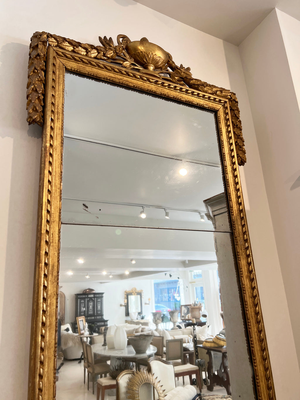 18th Century French Antique Louis XVI Neoclassical Mirror with Urn