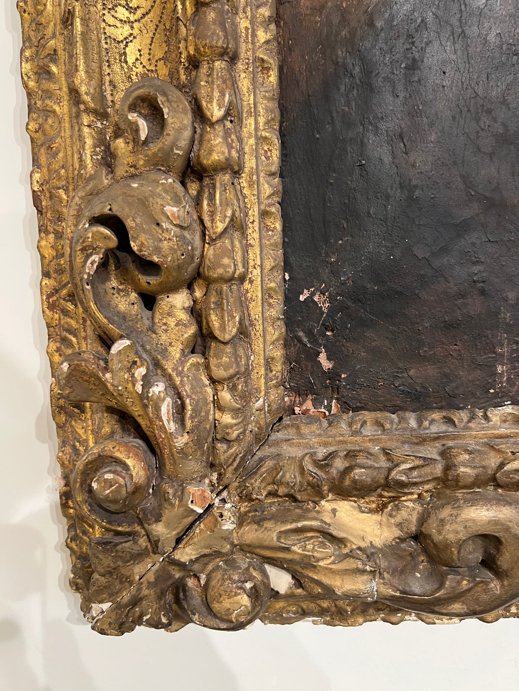 18th Century Italian Antique Painting of John the Baptist & Jesus in Original Frame