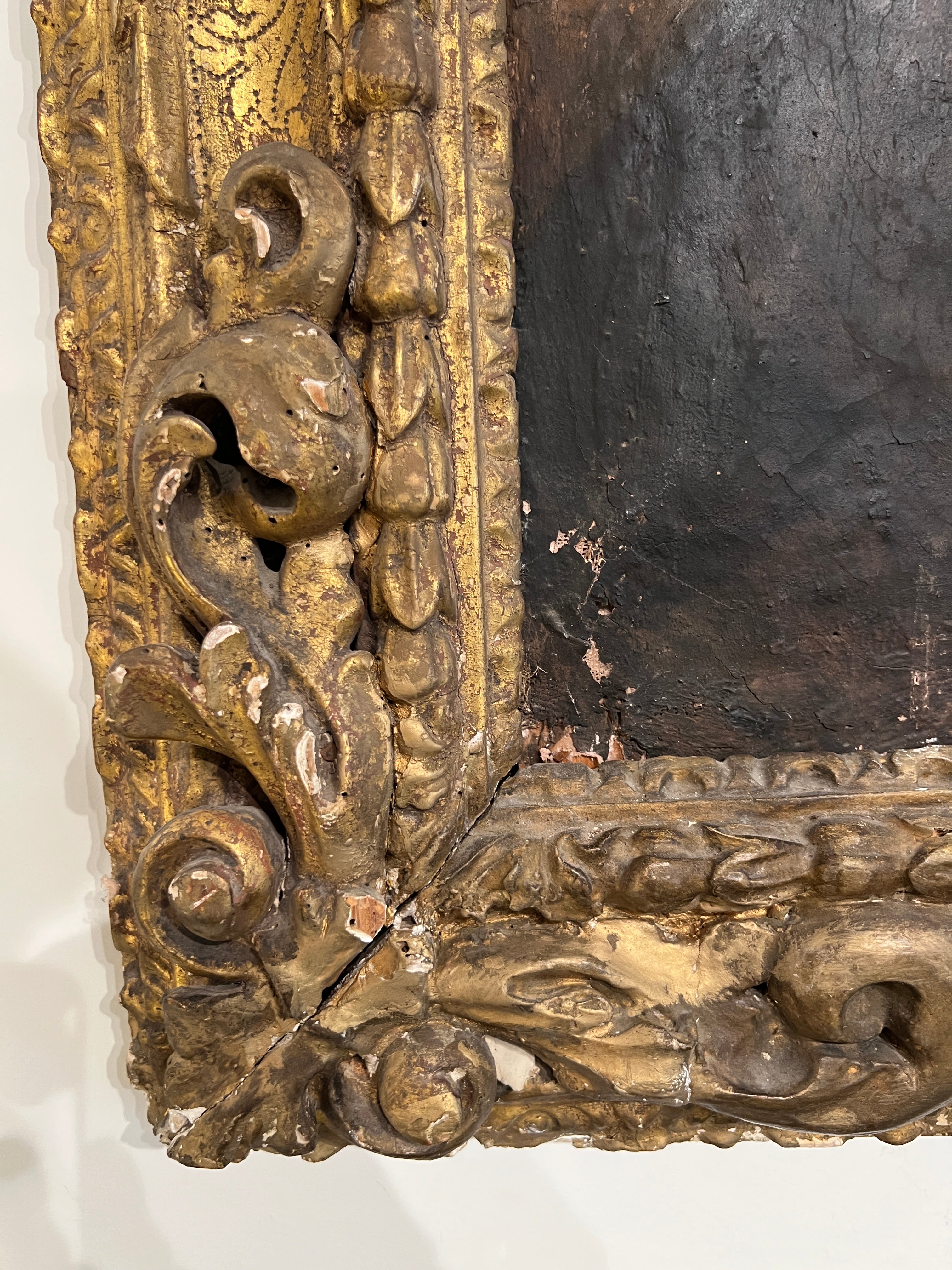 18th Century Italian Antique Painting of John the Baptist & Jesus in Original Frame