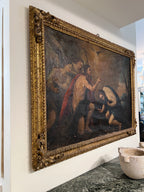 18th Century Italian Antique Painting of John the Baptist & Jesus in Original Frame