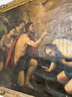 18th Century Italian Antique Painting of John the Baptist & Jesus in Original Frame