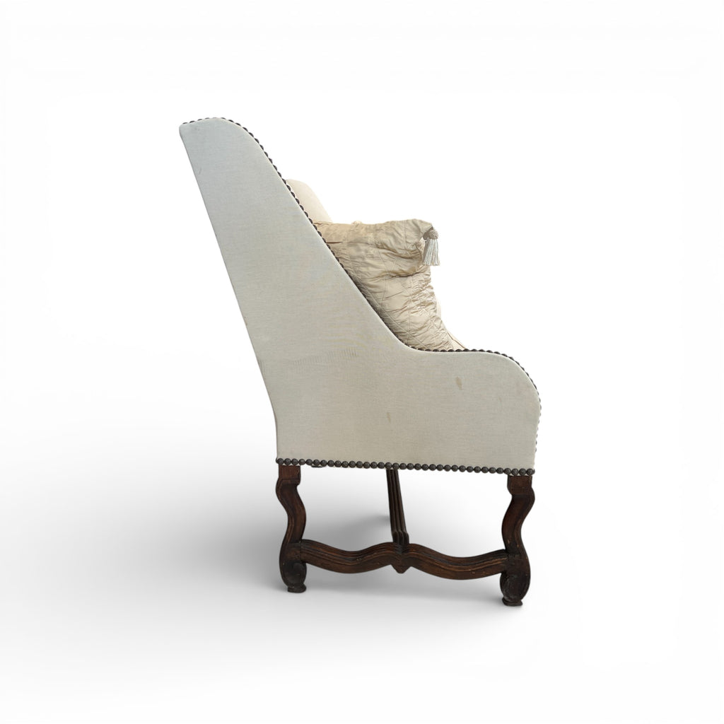 Louis XIV Upholstered Canapé with Nailhead Trim & Os De Mouton Walnut Stretcher