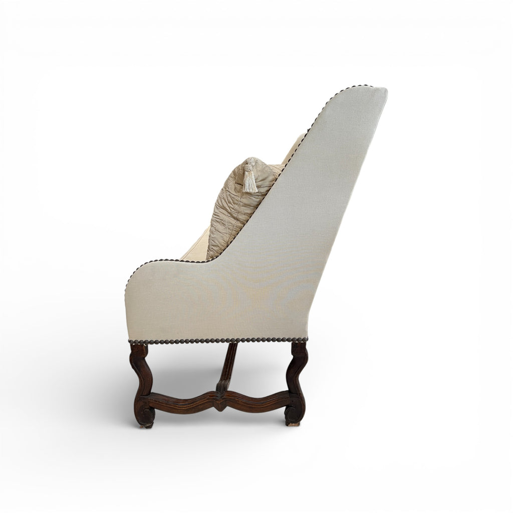 Louis XIV Upholstered Canapé with Nailhead Trim & Os De Mouton Walnut Stretcher
