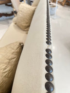 Louis XIV Upholstered Canapé with Nailhead Trim & Os De Mouton Walnut Stretcher