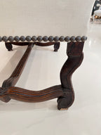Louis XIV Upholstered Canapé with Nailhead Trim & Os De Mouton Walnut Stretcher