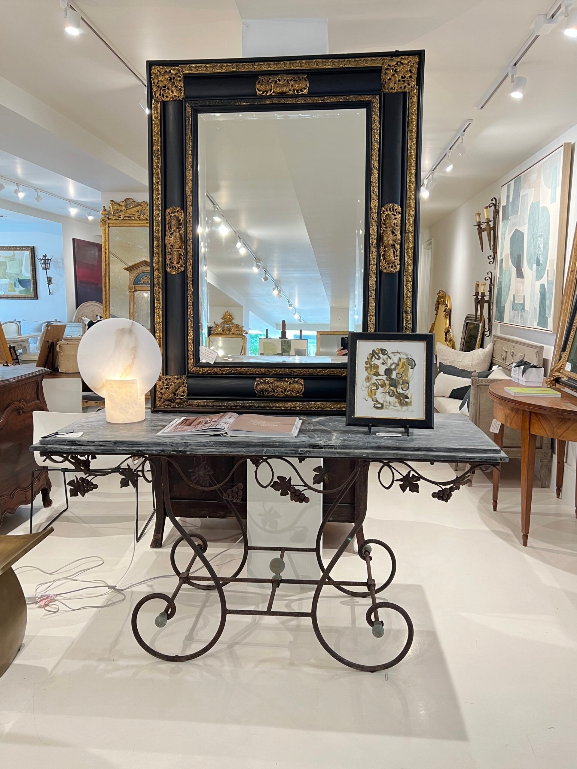 19th Century Spanish Napoleon III Black or Noir Mirror with Repousse Detail