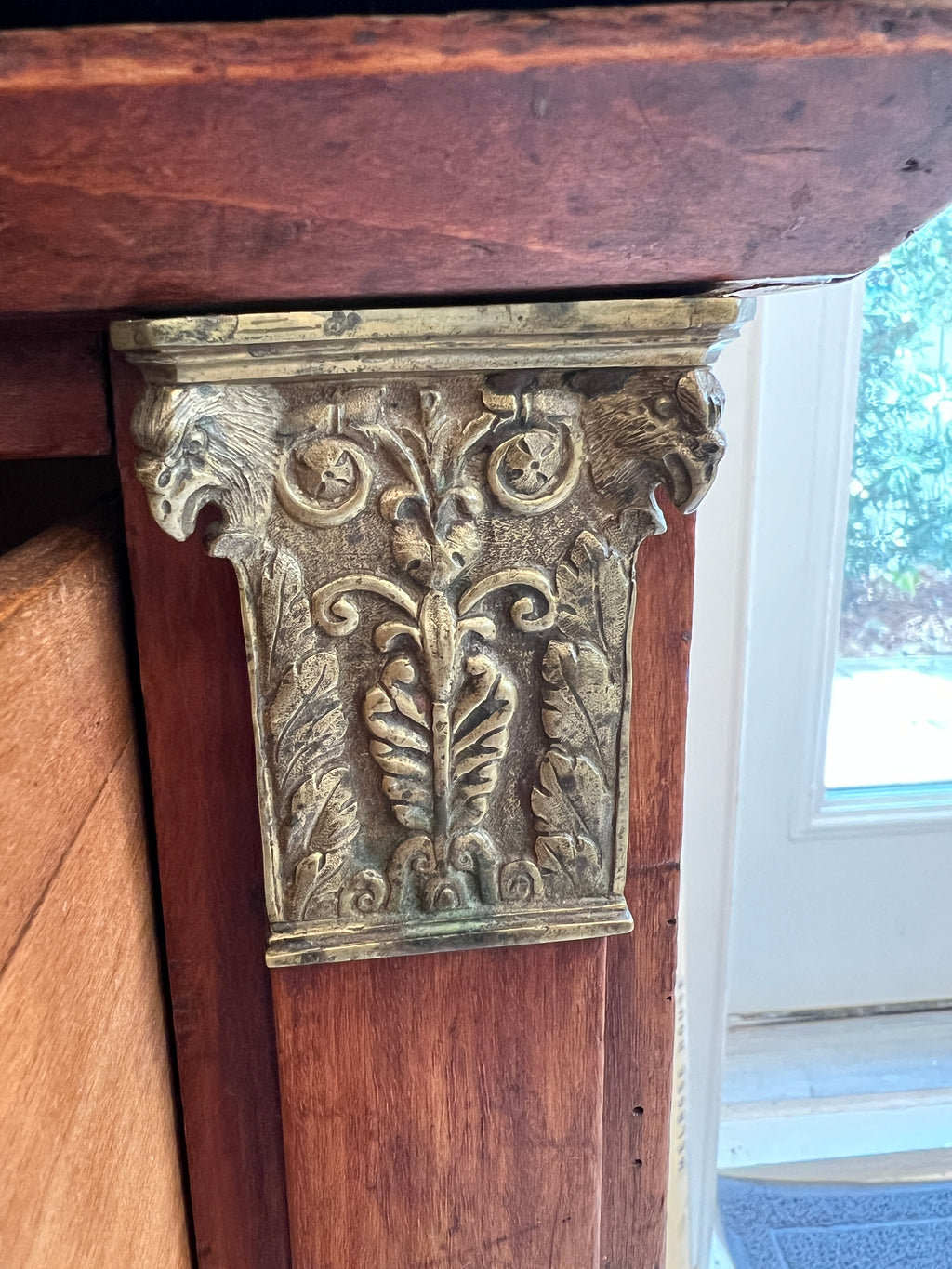 19th Century French Empire Antique Chest with Marble Top & Lion Pulls