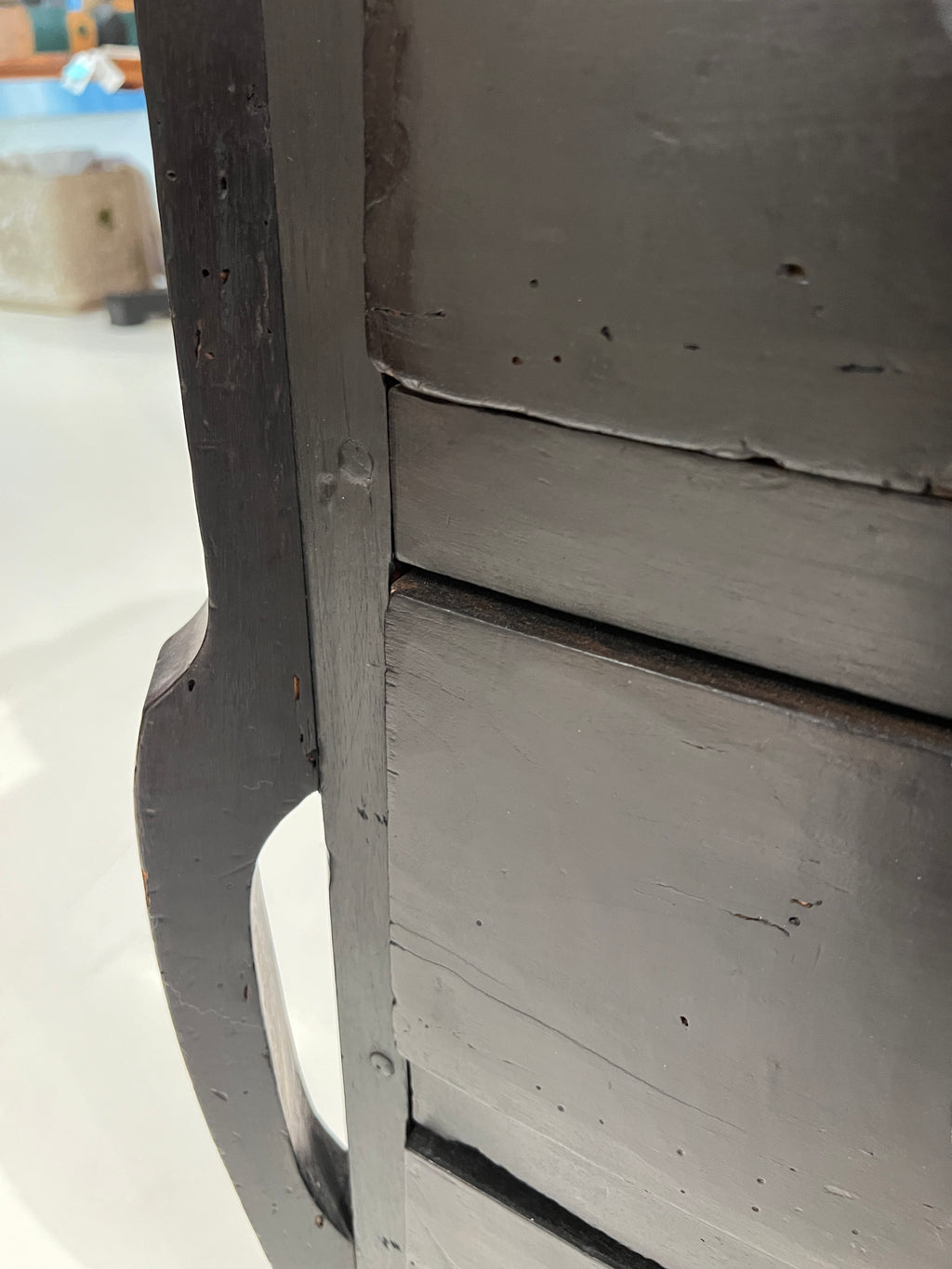 18th Century French Black Antique Chest w/Hoof Feet and Silver Hardware