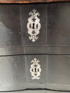 18th Century French Black Antique Chest w/Hoof Feet and Silver Hardware