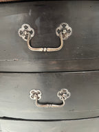 18th Century French Black Antique Chest w/Hoof Feet and Silver Hardware