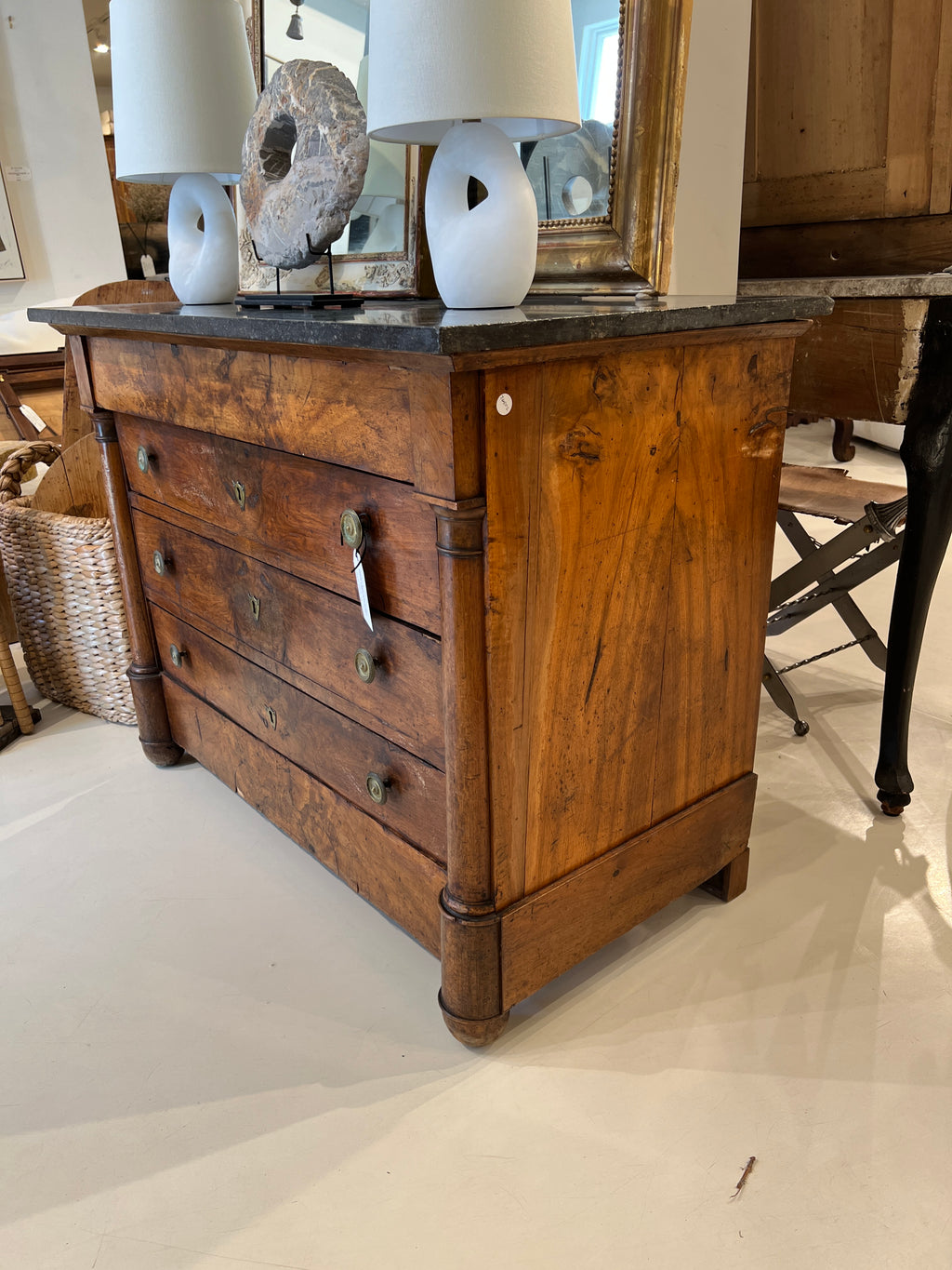 19th Century French Antique Walnut Empire Chest with Columns