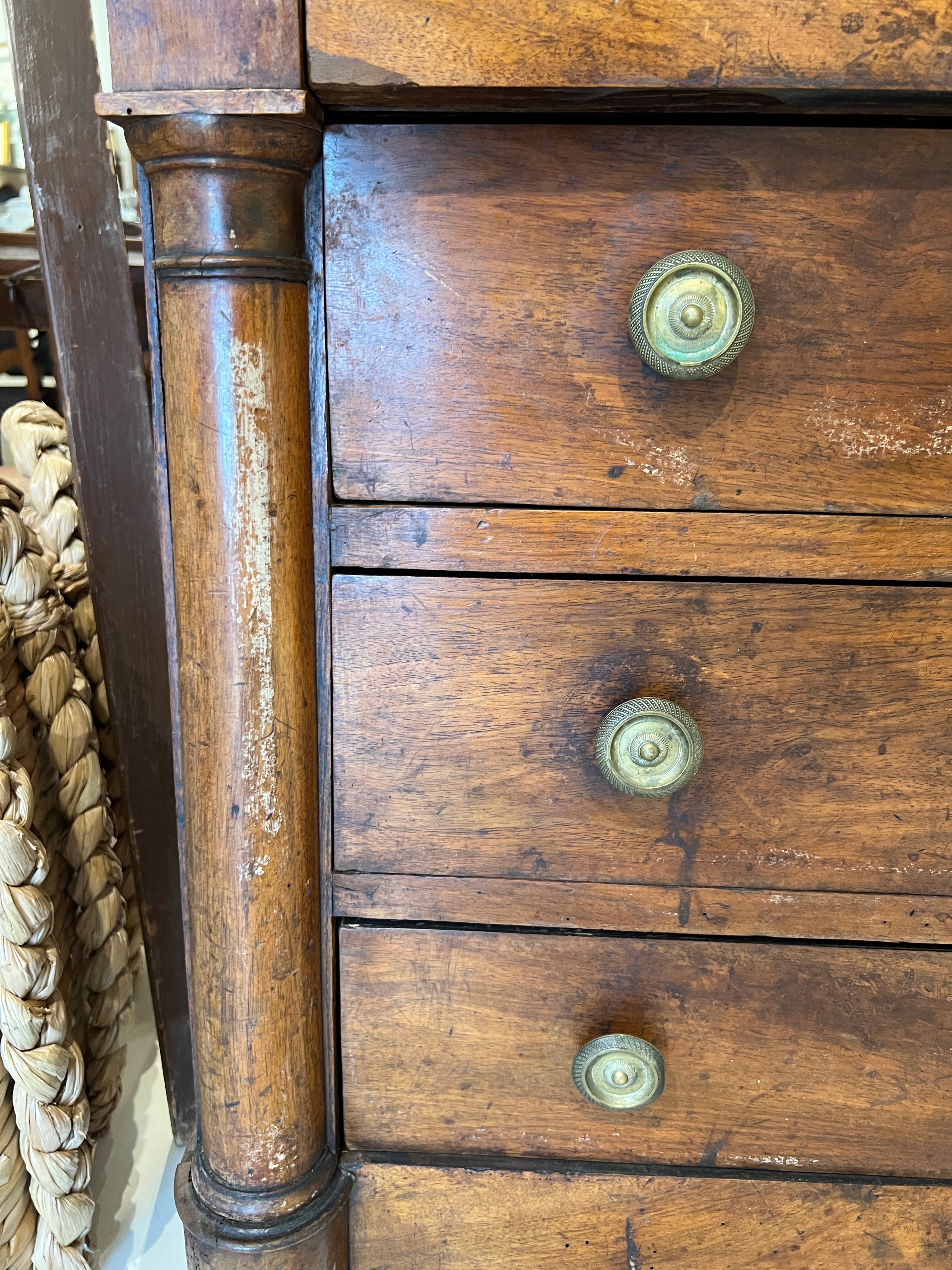 19th Century French Antique Walnut Empire Chest with Columns