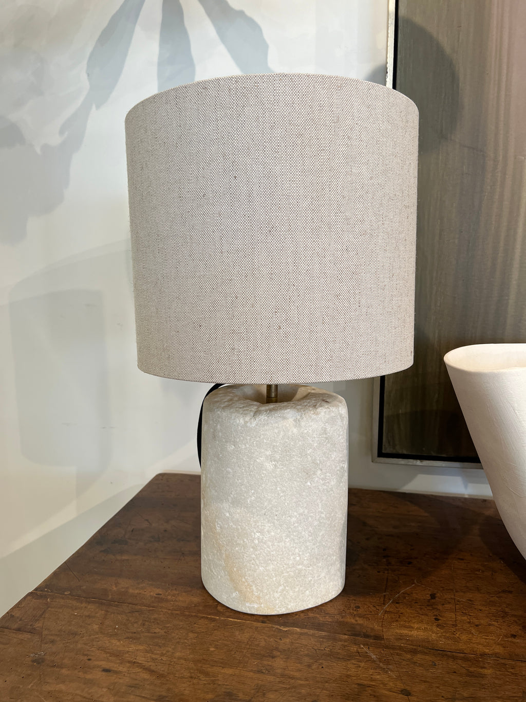 Marble Chunk Table Lamp with Linen Shade