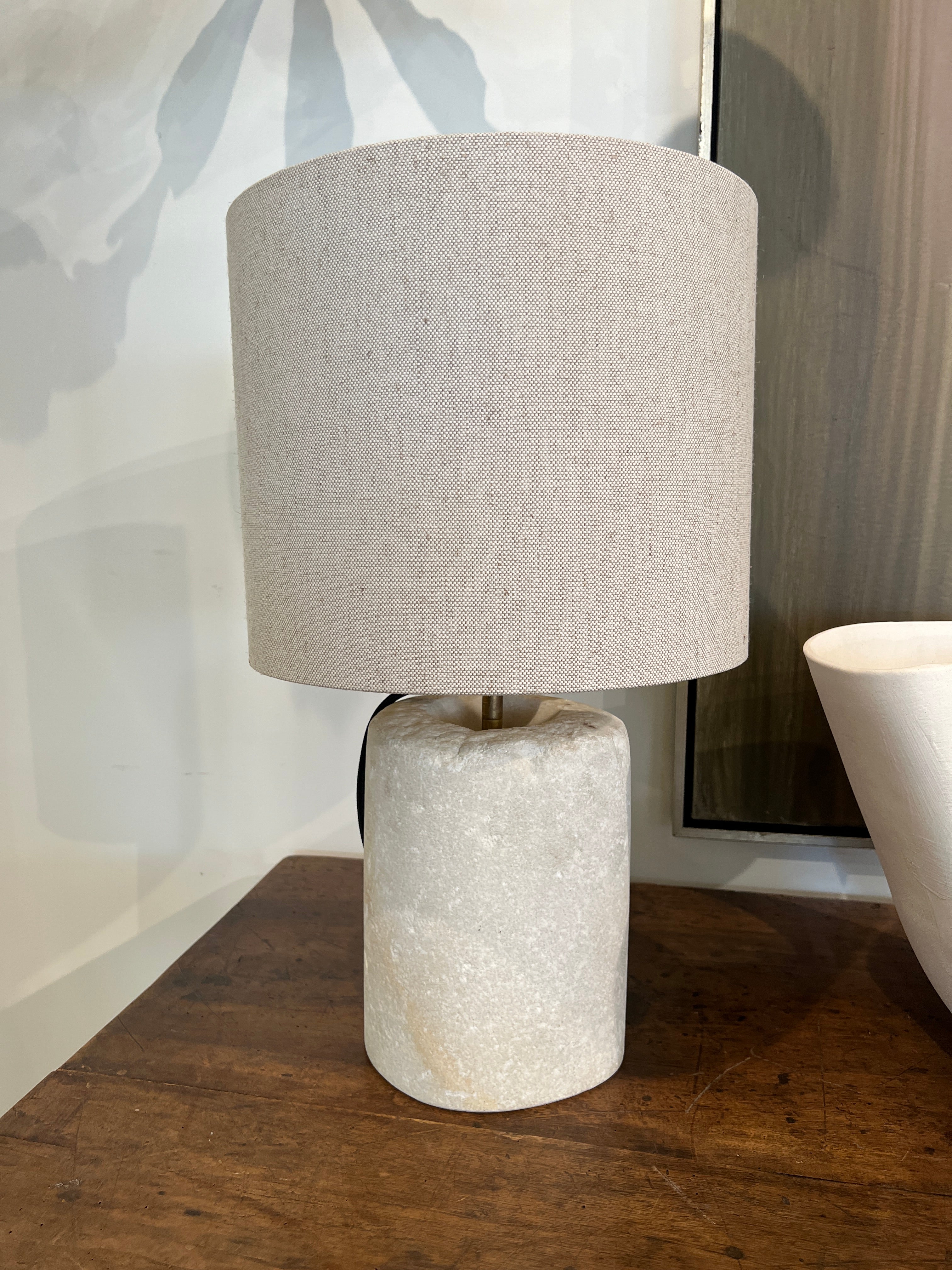 Marble Chunk Table Lamp with Linen Shade