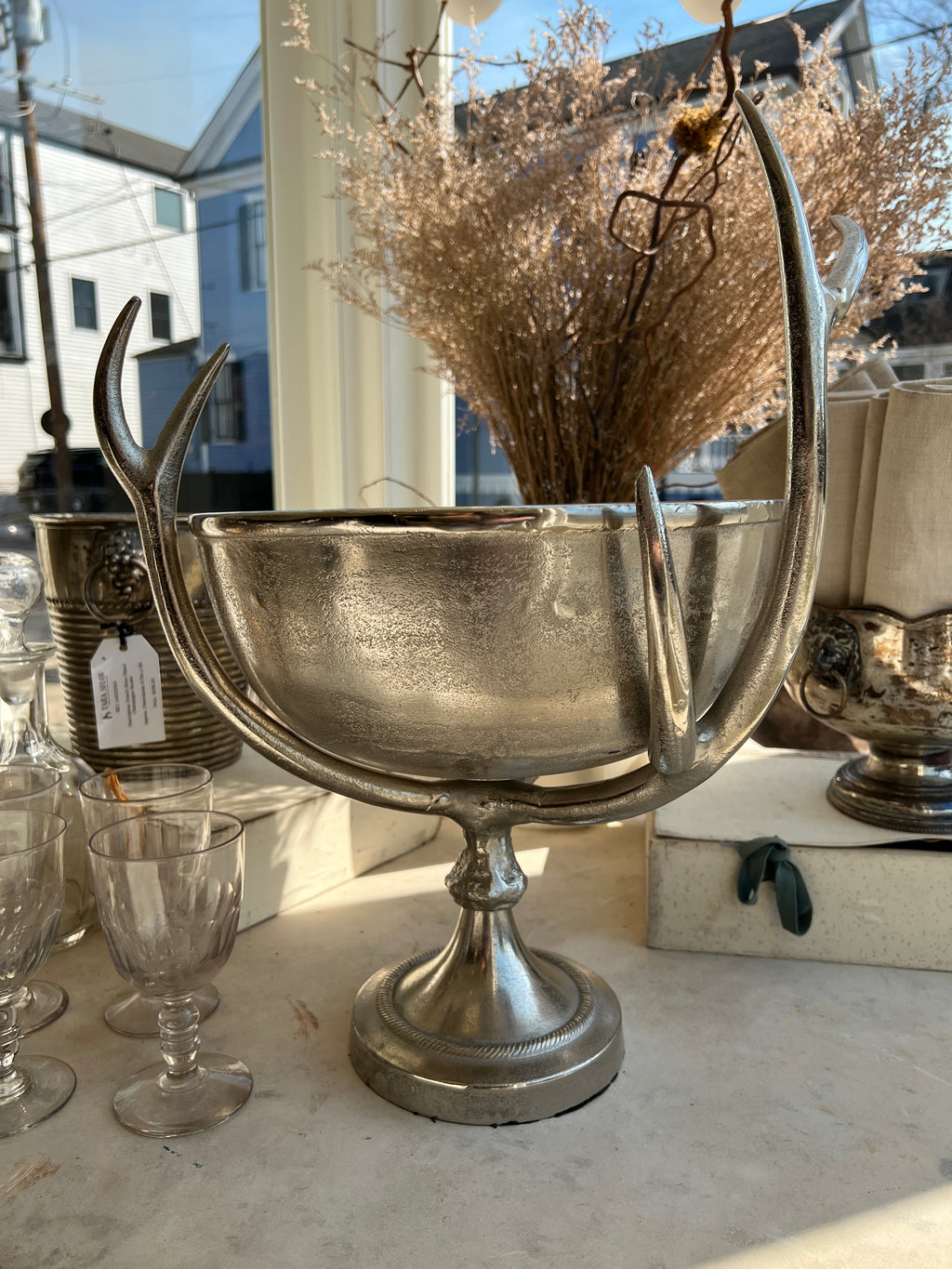Aluminum Bowl With Stag Horns
