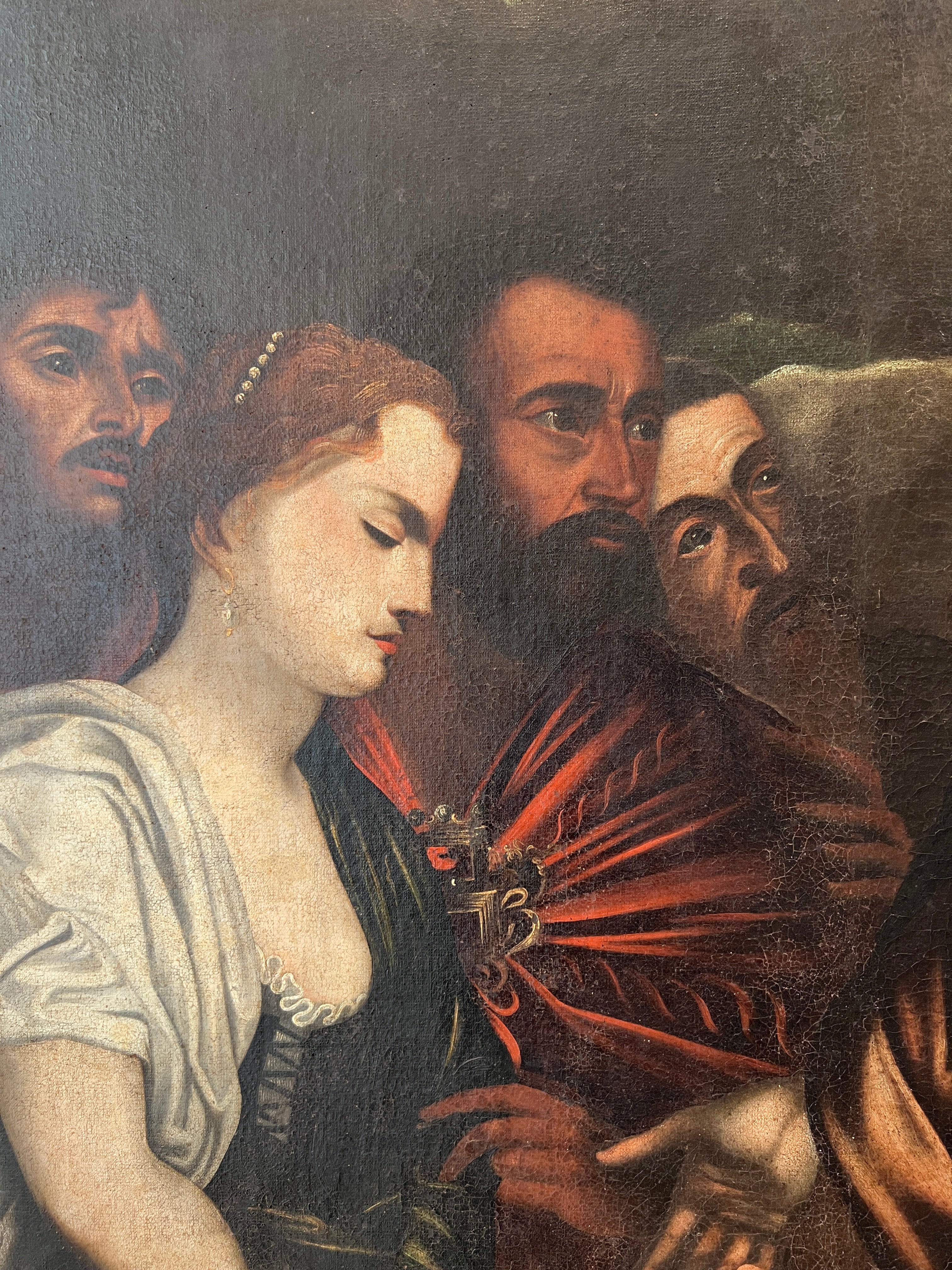 18th Century Spanish Large Picture of Woman with Jesus