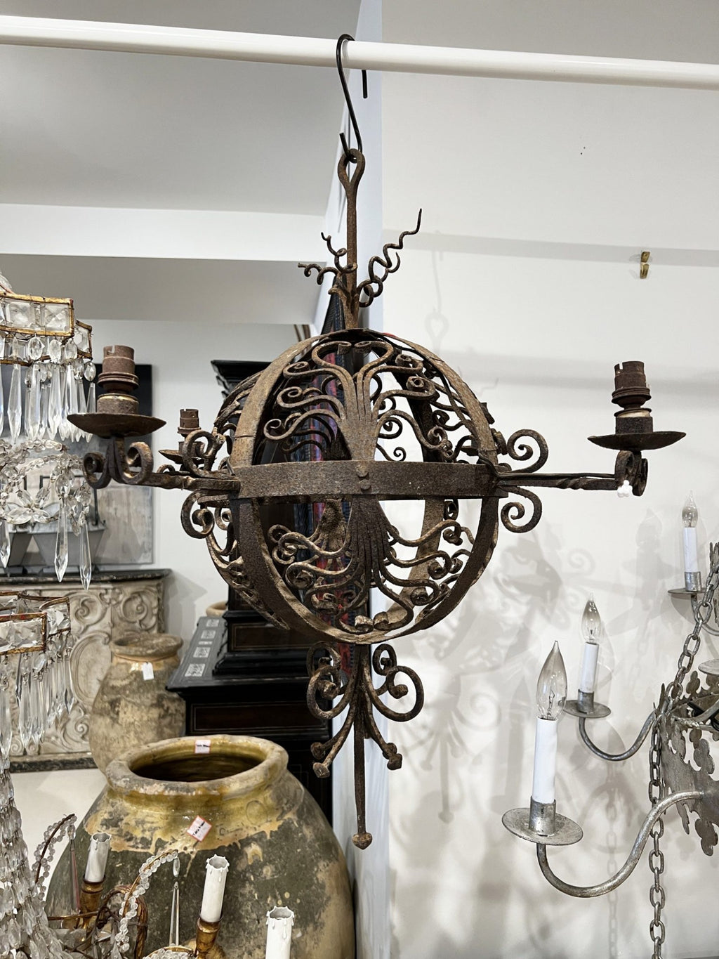 18th Century Spherical Iron 4 Light Chandelier