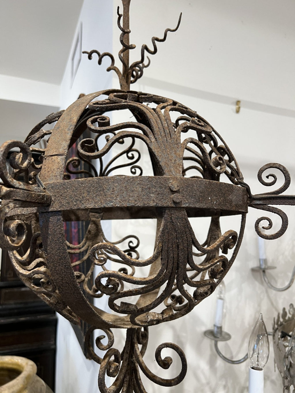 18th Century Spherical Iron 4 Light Chandelier