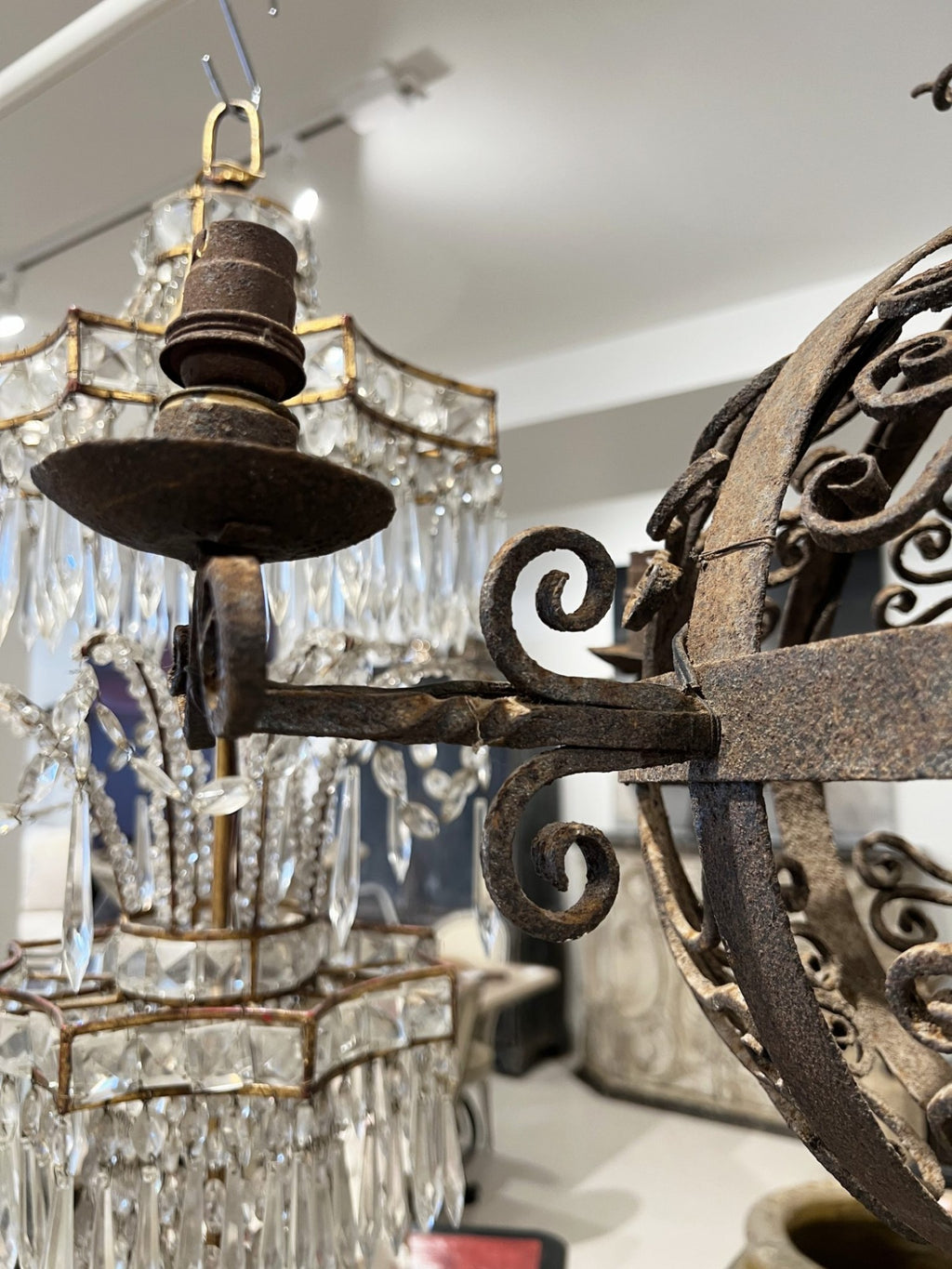 18th Century Spherical Iron 4 Light Chandelier